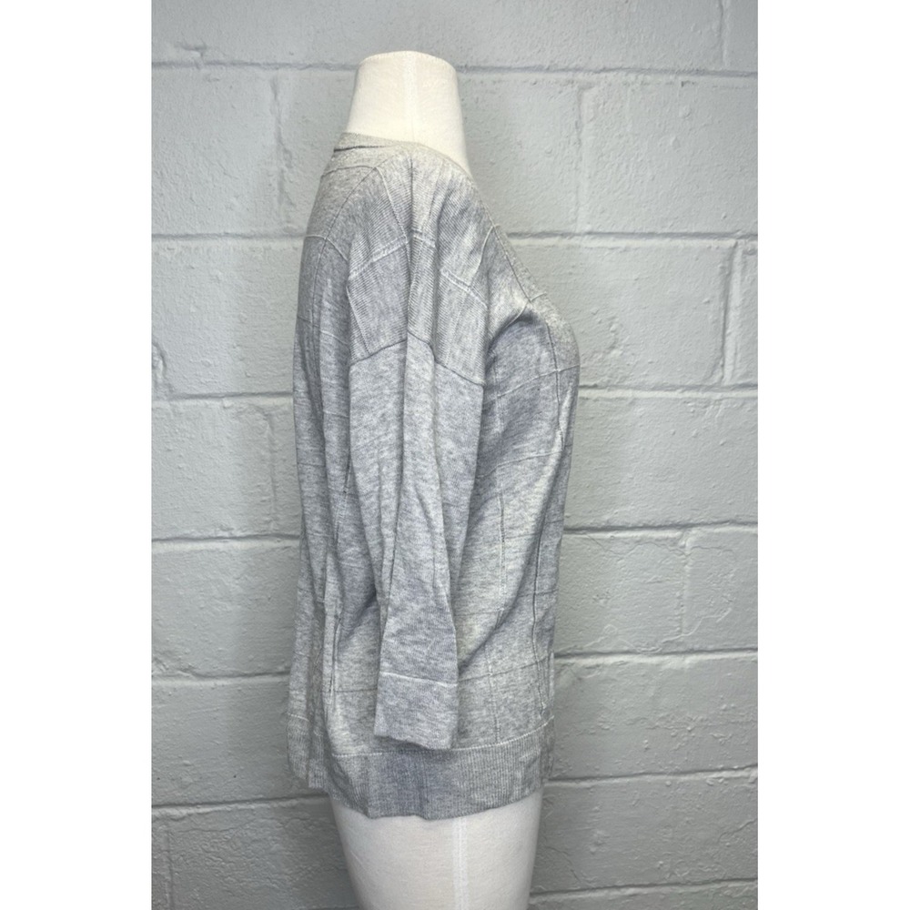 Lafayette 148 Gray Half Sleeve Sweater Medium Grid Pattern Cotton Wool Blend - Picture 5 of 11
